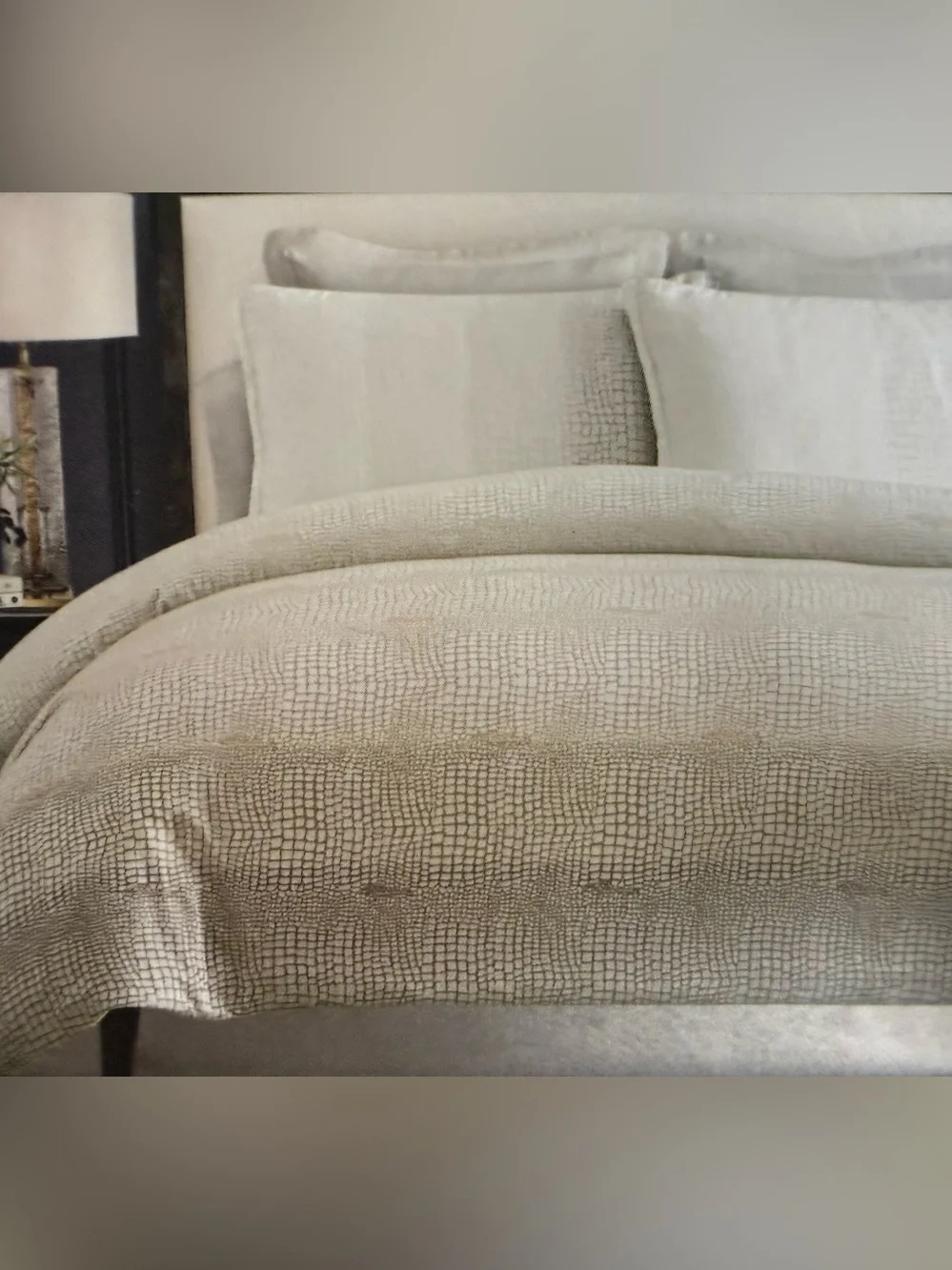 Roberto Cavalli Home Croc-Embossed Queen Duvet Sham Set — Champagne Beige/Taupe